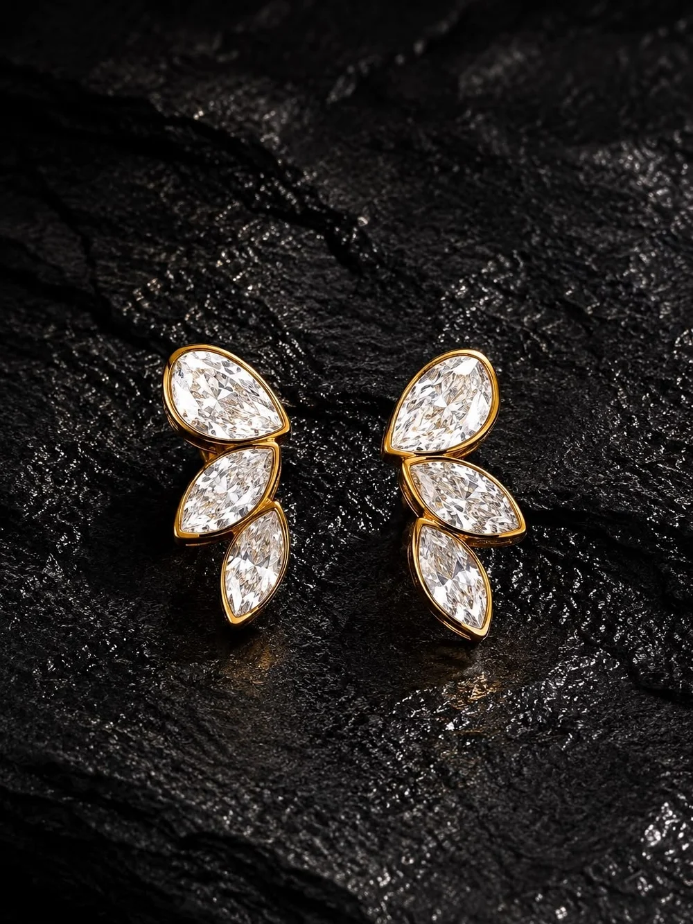 Gold Marquise Crystal Stud Earrings - Women Jewelry